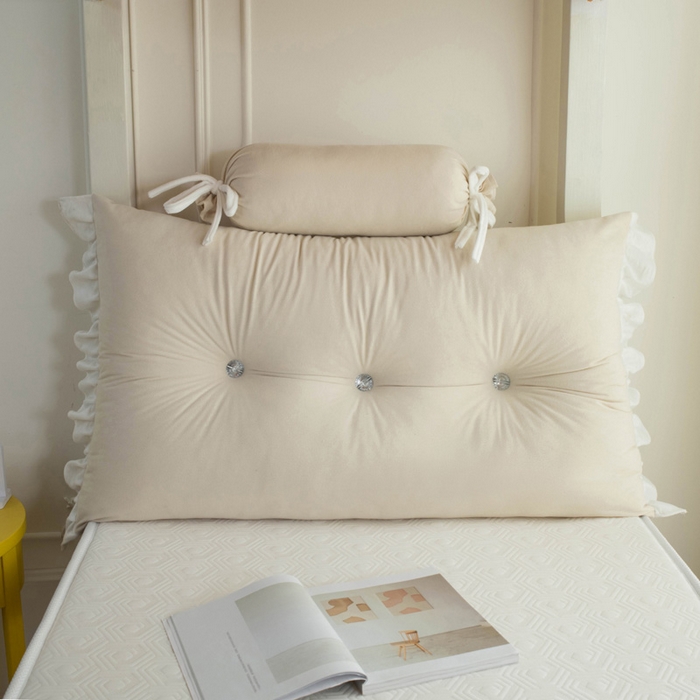 91家纺网 家纺一手货源 找家纺 一兰家纺 2025新款学生季床头靠垫床上护栏公主风靠枕床上抱枕护腰靠--花容系列 花容-淡雅米