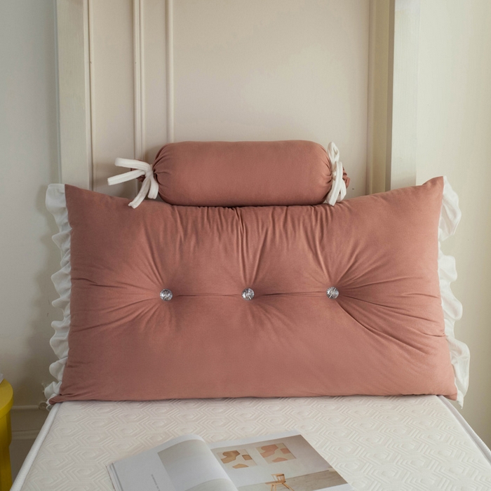 91家纺网 家纺一手货源 找家纺 一兰家纺 2025新款学生季床头靠垫床上护栏公主风靠枕床上抱枕护腰靠--花容系列 花容-豆沙红