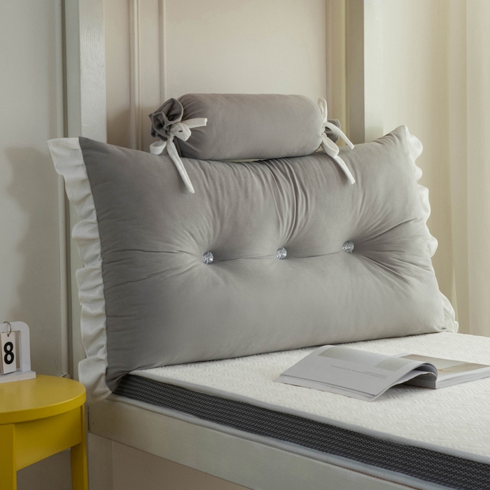 91家纺网 家纺一手货源 找家纺 一兰家纺 2025新款学生季床头靠垫床上护栏公主风靠枕床上抱枕护腰靠--花容系列 花容-蒙蒙灰