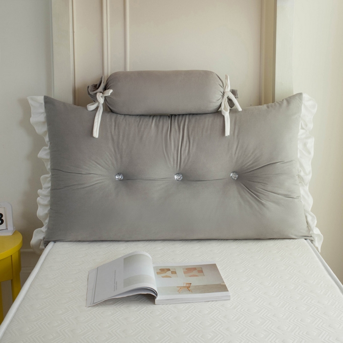 91家纺网 家纺一手货源 找家纺 一兰家纺 2025新款学生季床头靠垫床上护栏公主风靠枕床上抱枕护腰靠--花容系列 花容-蒙蒙灰