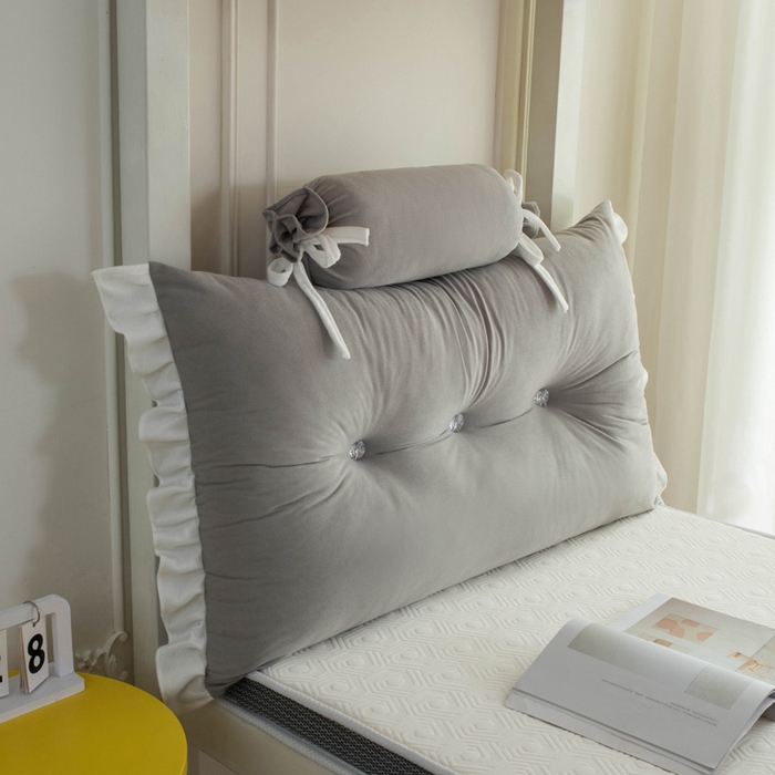 91家纺网 家纺一手货源 找家纺 一兰家纺 2025新款学生季床头靠垫床上护栏公主风靠枕床上抱枕护腰靠--花容系列 花容-蒙蒙灰