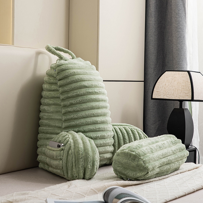 91家纺网 家纺一手货源 找家纺 一兰家纺 2025新款单人靠垫加厚薯条绒床头靠背护腰靠垫可拆洗款-薯薯系列 薯薯-青绿