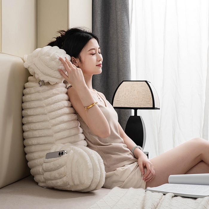 91家纺网 家纺一手货源 找家纺 一兰家纺 2025新款单人靠垫加厚薯条绒床头靠背护腰靠垫可拆洗款-薯薯系列 薯薯-蜜白