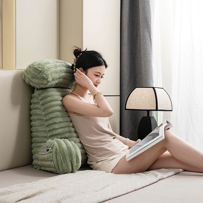 91家纺网 家纺一手货源 找家纺 一兰家纺 2025新款单人靠垫加厚薯条绒床头靠背护腰靠垫可拆洗款-薯薯系列 薯薯-青绿