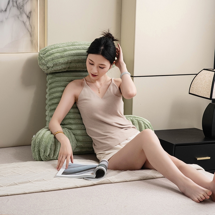 91家纺网 家纺一手货源 找家纺 一兰家纺 2025新款单人靠垫加厚薯条绒床头靠背护腰靠垫可拆洗款-薯薯系列 薯薯-青绿