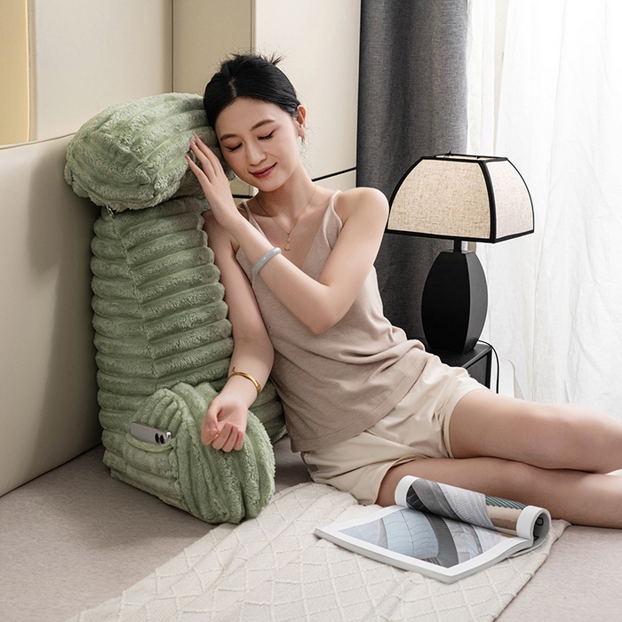 91家纺网 家纺一手货源 找家纺 一兰家纺 2025新款单人靠垫加厚薯条绒床头靠背护腰靠垫可拆洗款-薯薯系列 薯薯-青绿