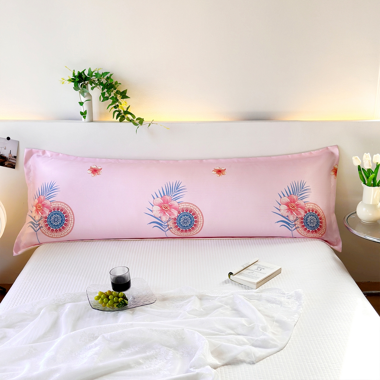 云玲时尚 2025新款凉感丝双人枕枕头 国色天香-粉