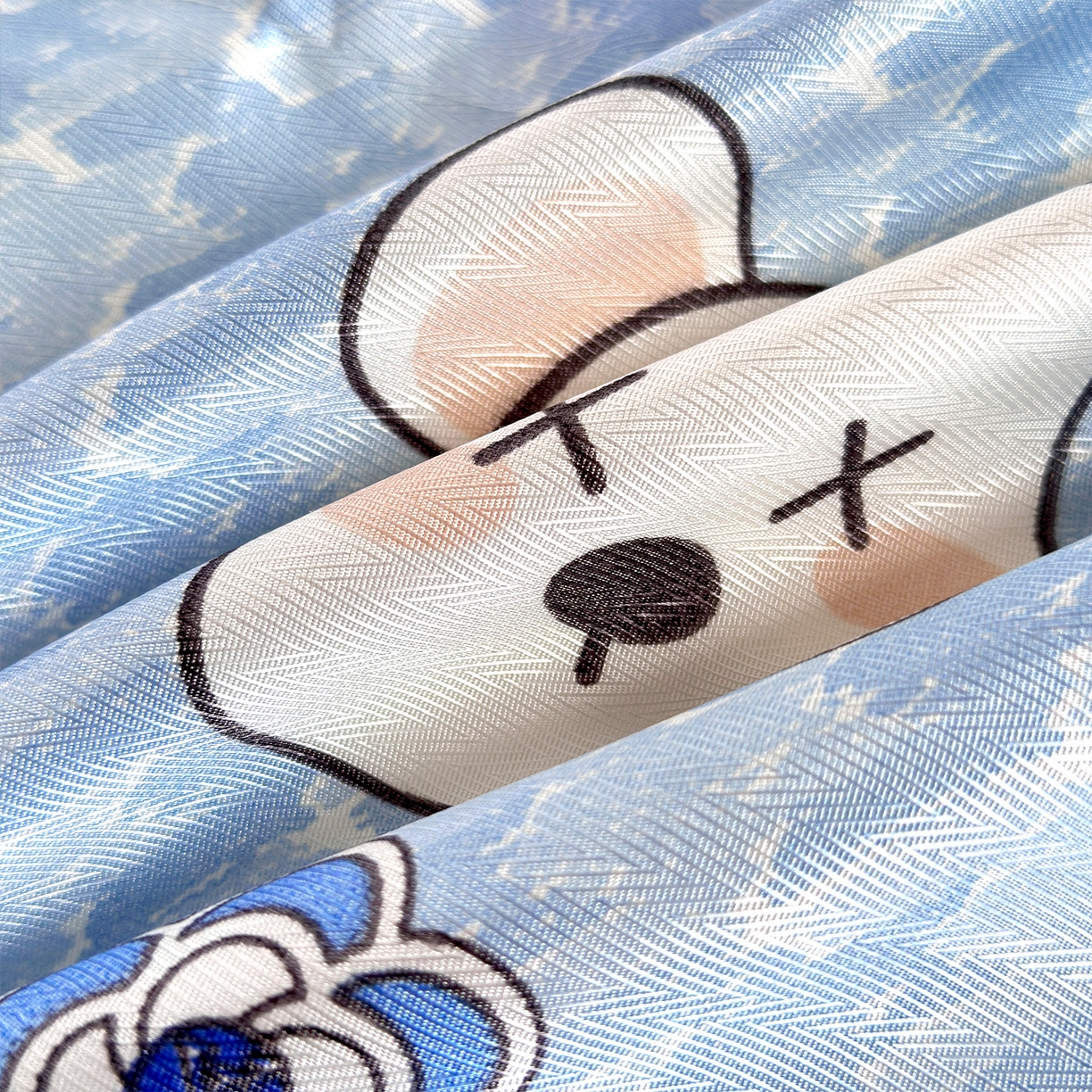 91家纺网 家纺一手货源 找家纺 云玲时尚 2025新款凉感丝双人枕枕头 千鸟格熊-蓝