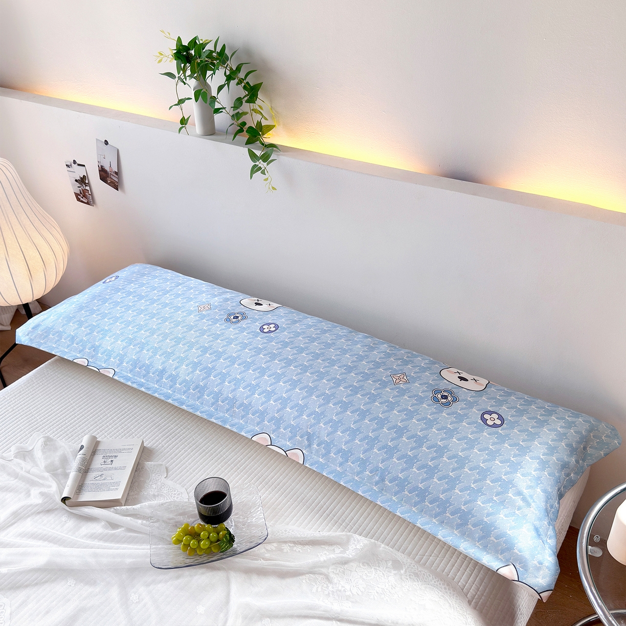 91家纺网 家纺一手货源 找家纺 云玲时尚 2025新款凉感丝双人枕枕头 千鸟格熊-蓝