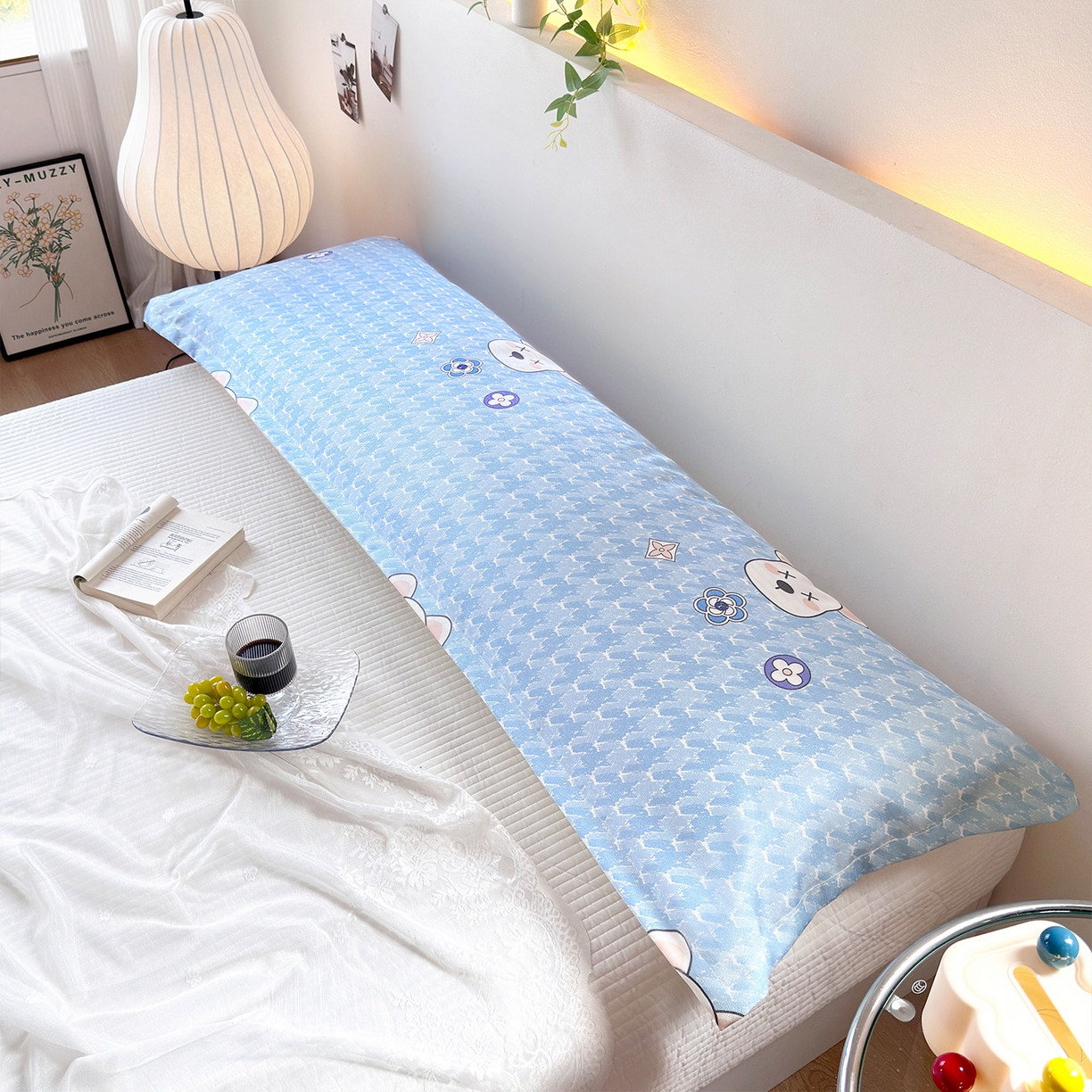 91家纺网 家纺一手货源 找家纺 云玲时尚 2025新款凉感丝双人枕枕头 千鸟格熊-蓝