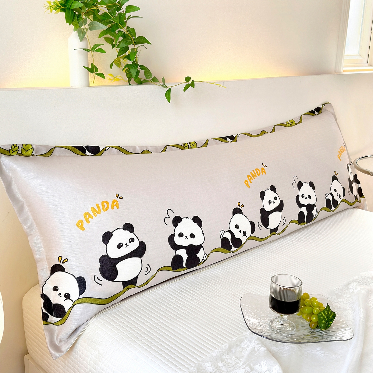 91家纺网 家纺一手货源 找家纺 云玲时尚 2025新款凉感丝双人枕枕头 熊猫-灰