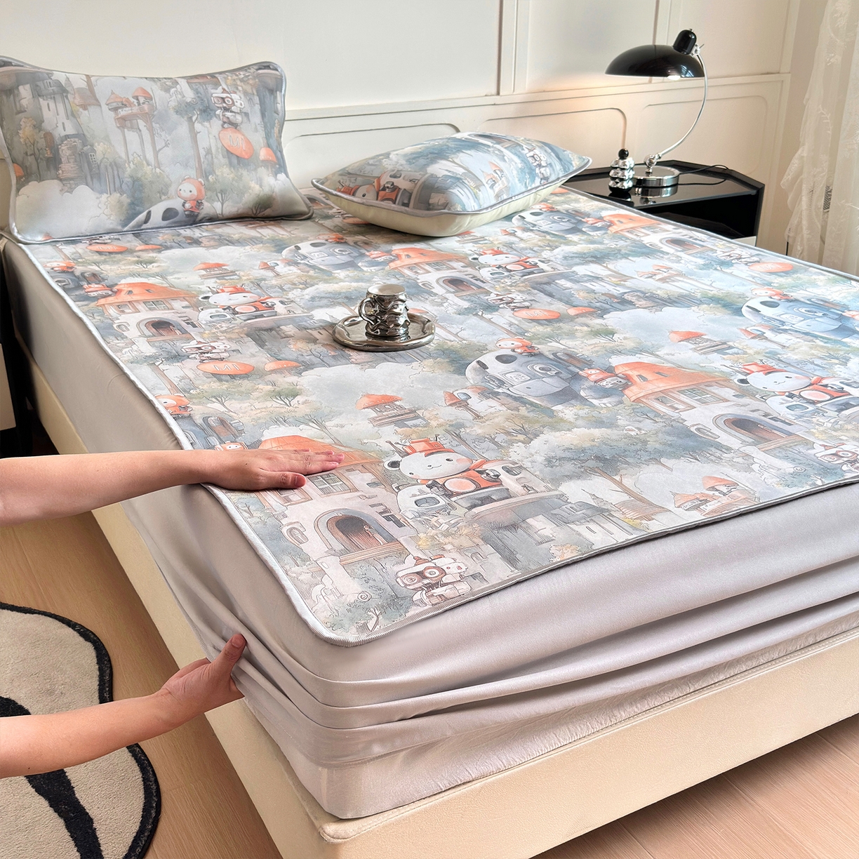 91家纺网 家纺一手货源 找家纺 （总）乐居家纺 2025新款凉感丝三明治床笠款凉席席子