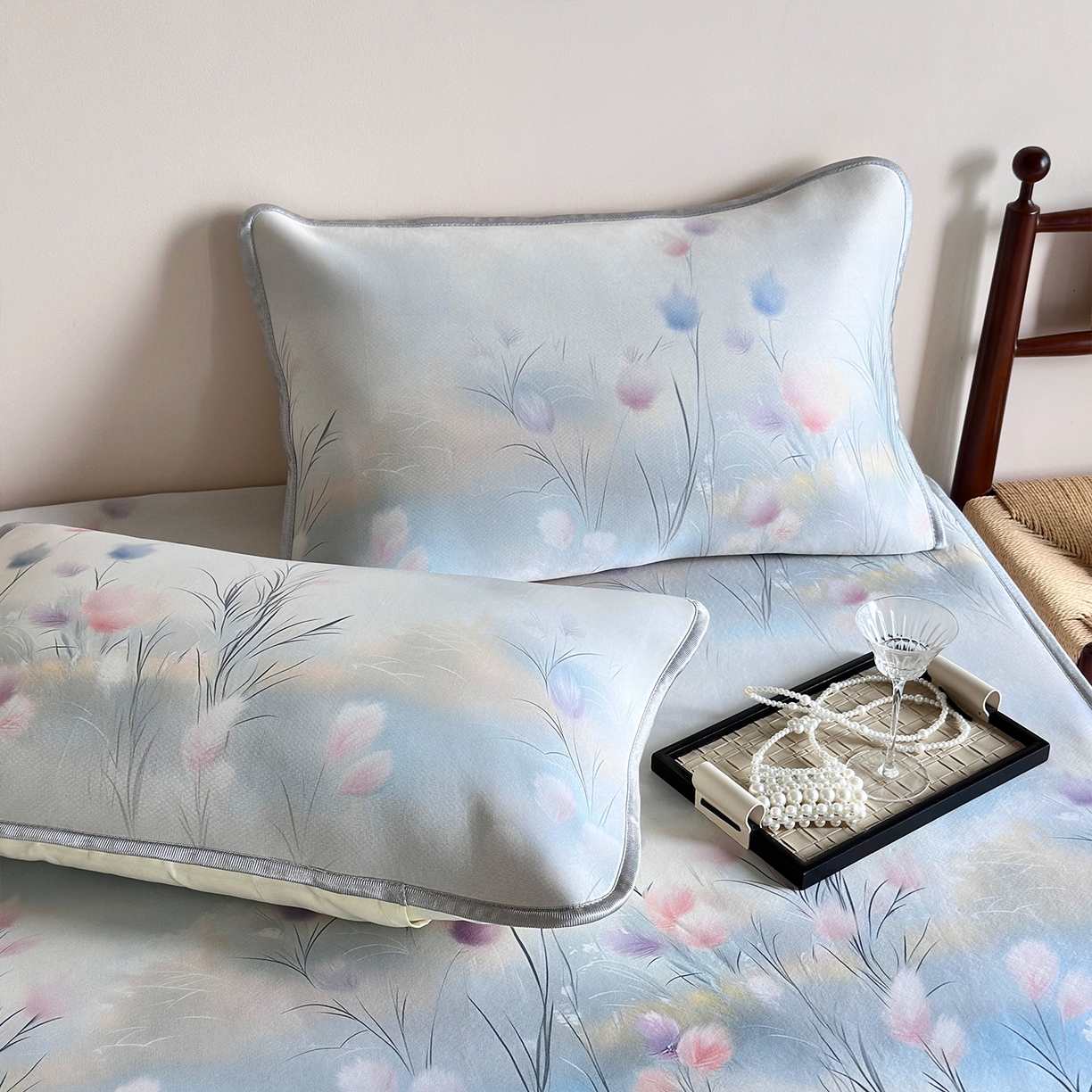 91家纺网 家纺一手货源 找家纺 乐居家纺 2025新款凉感丝三明治床笠款凉席席子 繁锦