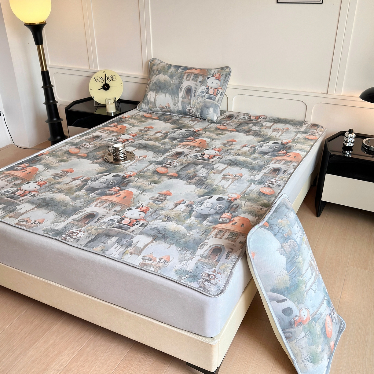 91家纺网 家纺一手货源 找家纺 乐居家纺 2025新款凉感丝三明治床笠款凉席席子 幻谷