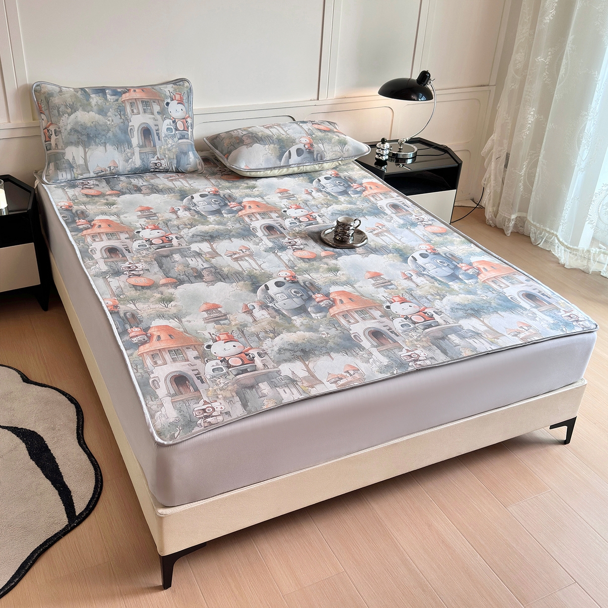 91家纺网 家纺一手货源 找家纺 乐居家纺 2025新款凉感丝三明治床笠款凉席席子 幻谷