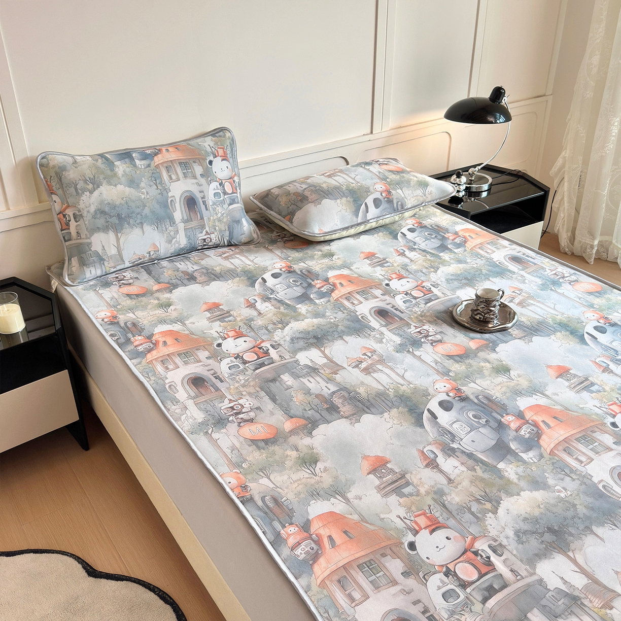 91家纺网 家纺一手货源 找家纺 乐居家纺 2025新款凉感丝三明治床笠款凉席席子 幻谷