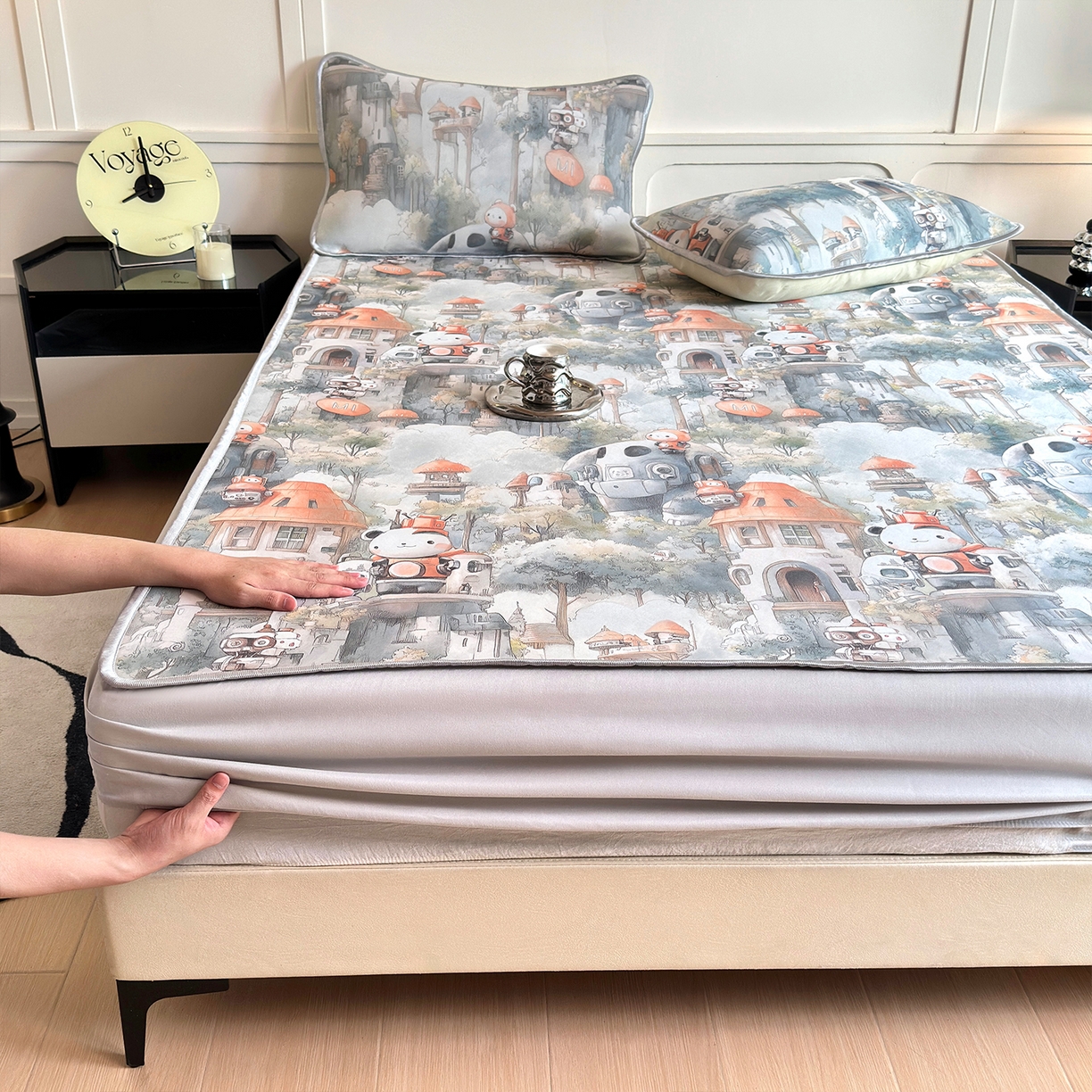 91家纺网 家纺一手货源 找家纺 乐居家纺 2025新款凉感丝三明治床笠款凉席席子 幻谷