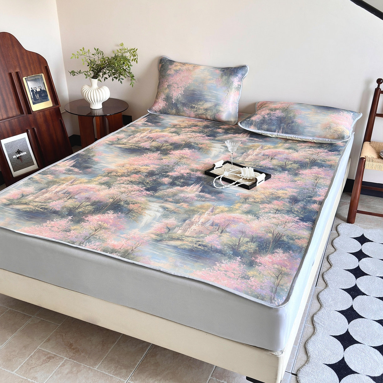 91家纺网 家纺一手货源 找家纺 乐居家纺 2025新款凉感丝三明治床笠款凉席席子 云汀