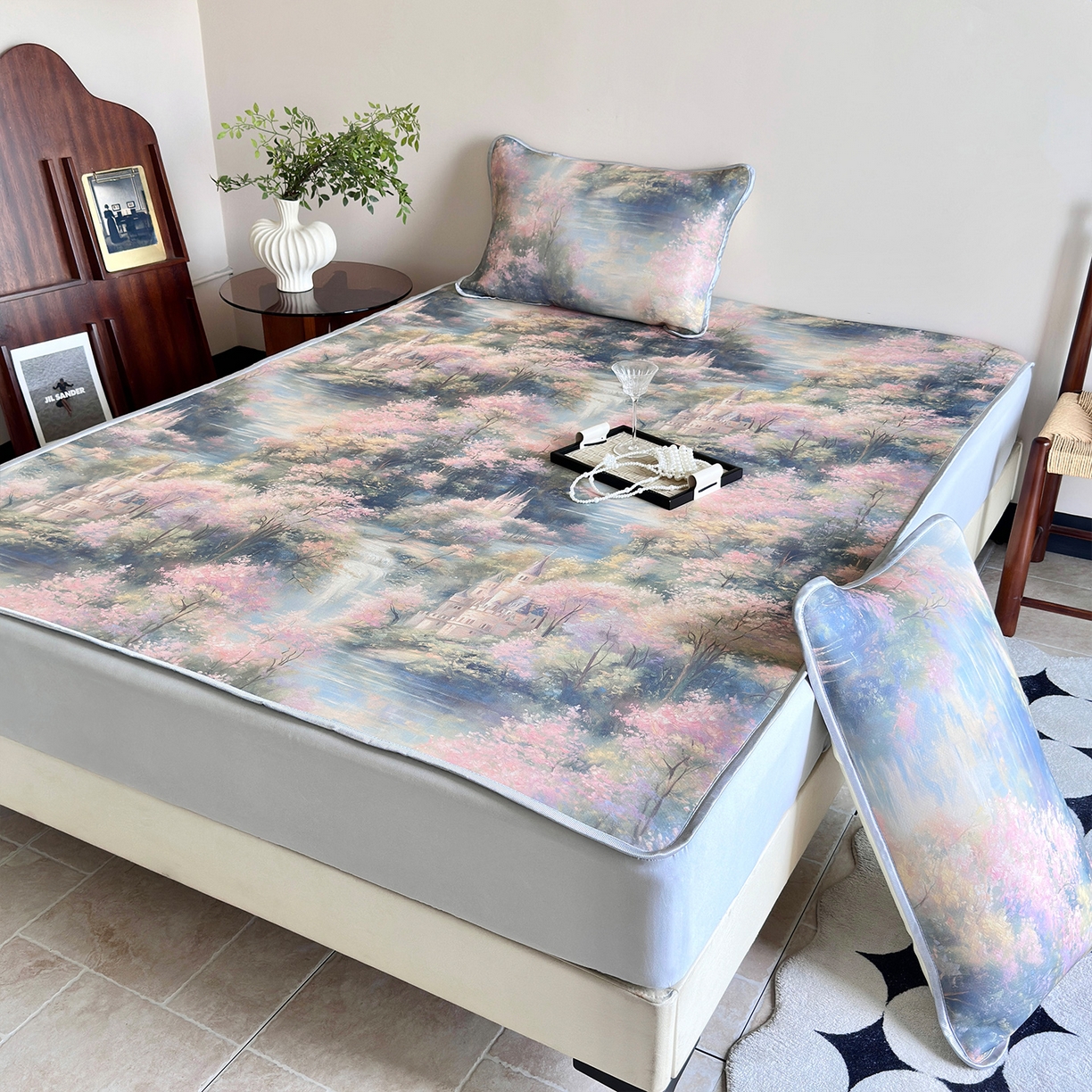 91家纺网 家纺一手货源 找家纺 乐居家纺 2025新款凉感丝三明治床笠款凉席席子 云汀