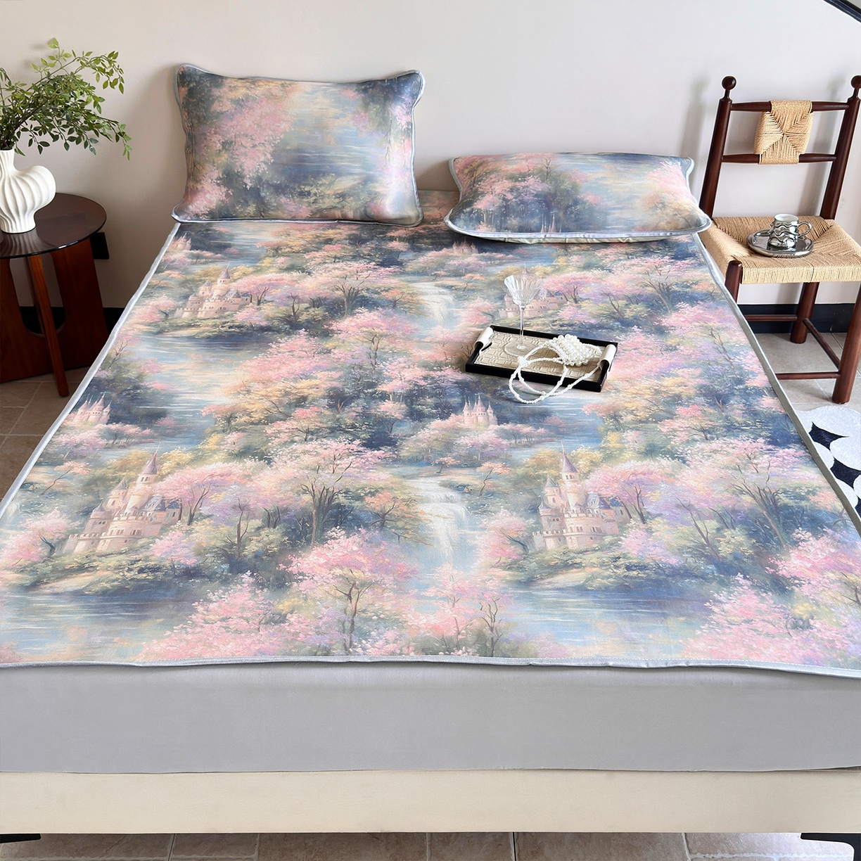 91家纺网 家纺一手货源 找家纺 乐居家纺 2025新款凉感丝三明治床笠款凉席席子 云汀