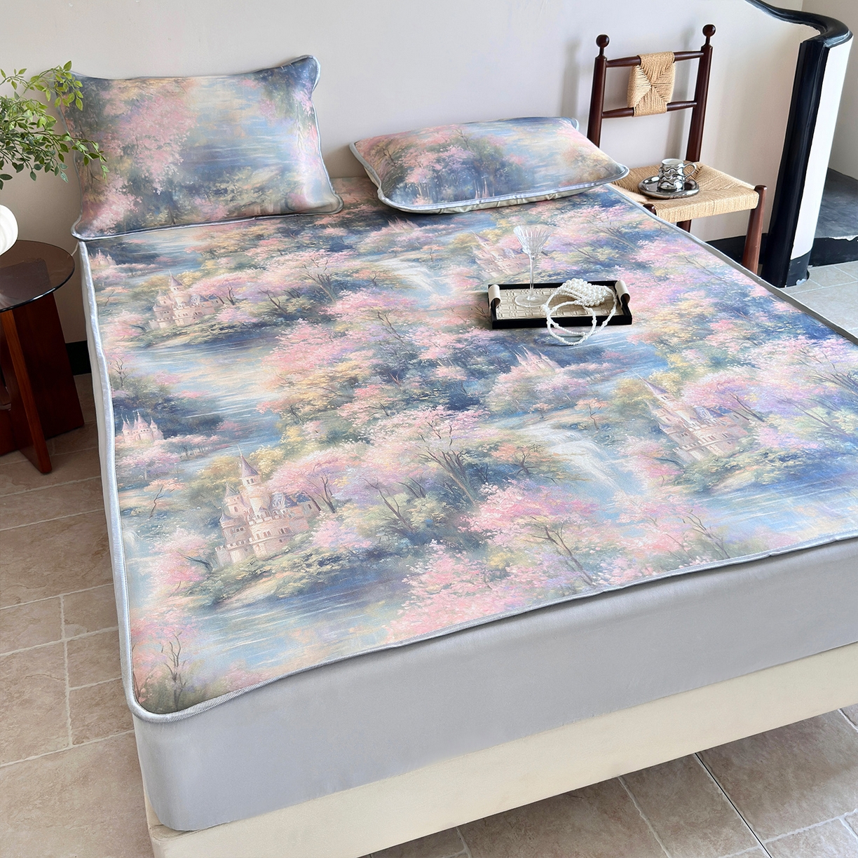 91家纺网 家纺一手货源 找家纺 乐居家纺 2025新款凉感丝三明治床笠款凉席席子 云汀