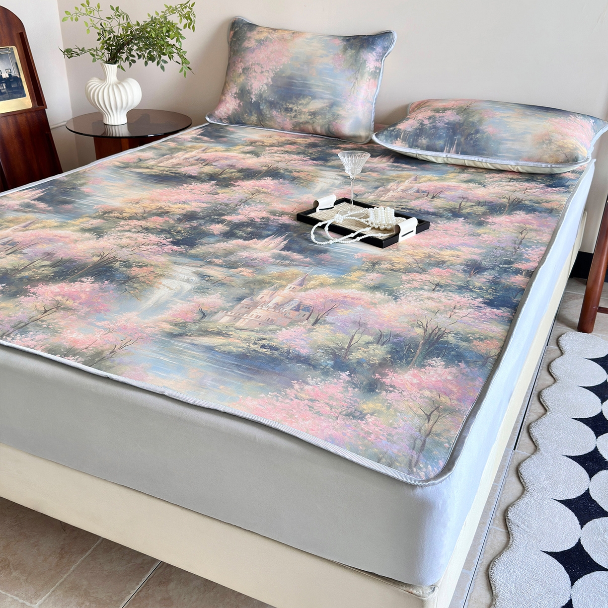 91家纺网 家纺一手货源 找家纺 乐居家纺 2025新款凉感丝三明治床笠款凉席席子 云汀