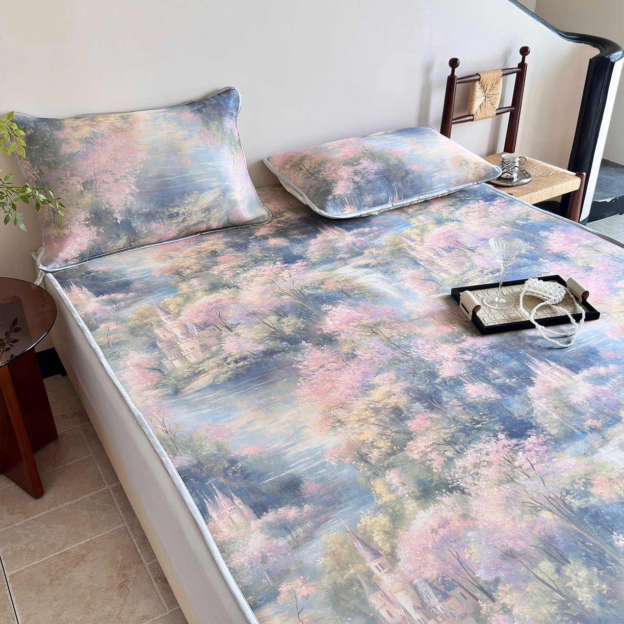 91家纺网 家纺一手货源 找家纺 乐居家纺 2025新款凉感丝三明治床笠款凉席席子 云汀