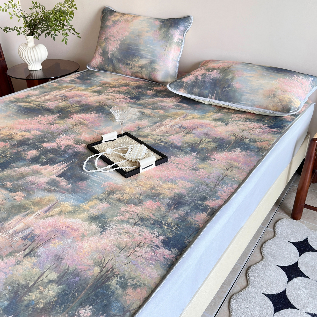 91家纺网 家纺一手货源 找家纺 乐居家纺 2025新款凉感丝三明治床笠款凉席席子 云汀