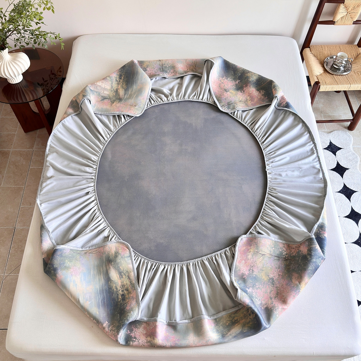 91家纺网 家纺一手货源 找家纺 乐居家纺 2025新款凉感丝三明治床笠款凉席席子 云汀