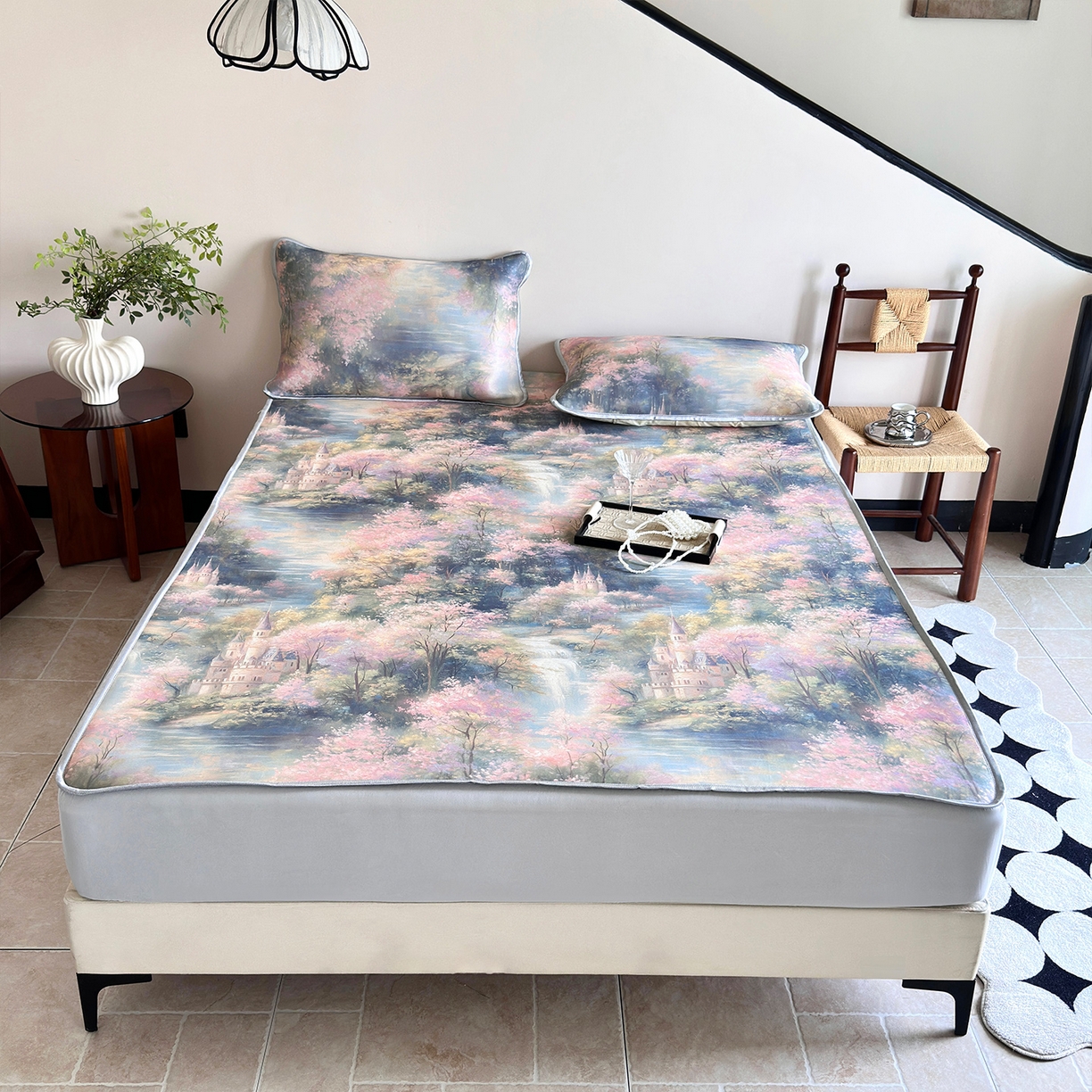 91家纺网 家纺一手货源 找家纺 乐居家纺 2025新款凉感丝三明治床笠款凉席席子 云汀