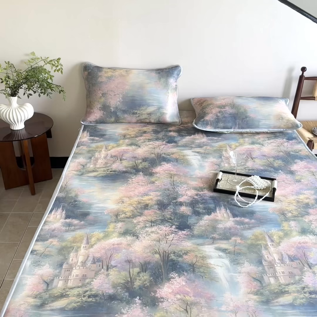 91家纺网 家纺一手货源 找家纺 乐居家纺 2025新款凉感丝三明治床笠款凉席席子 云汀