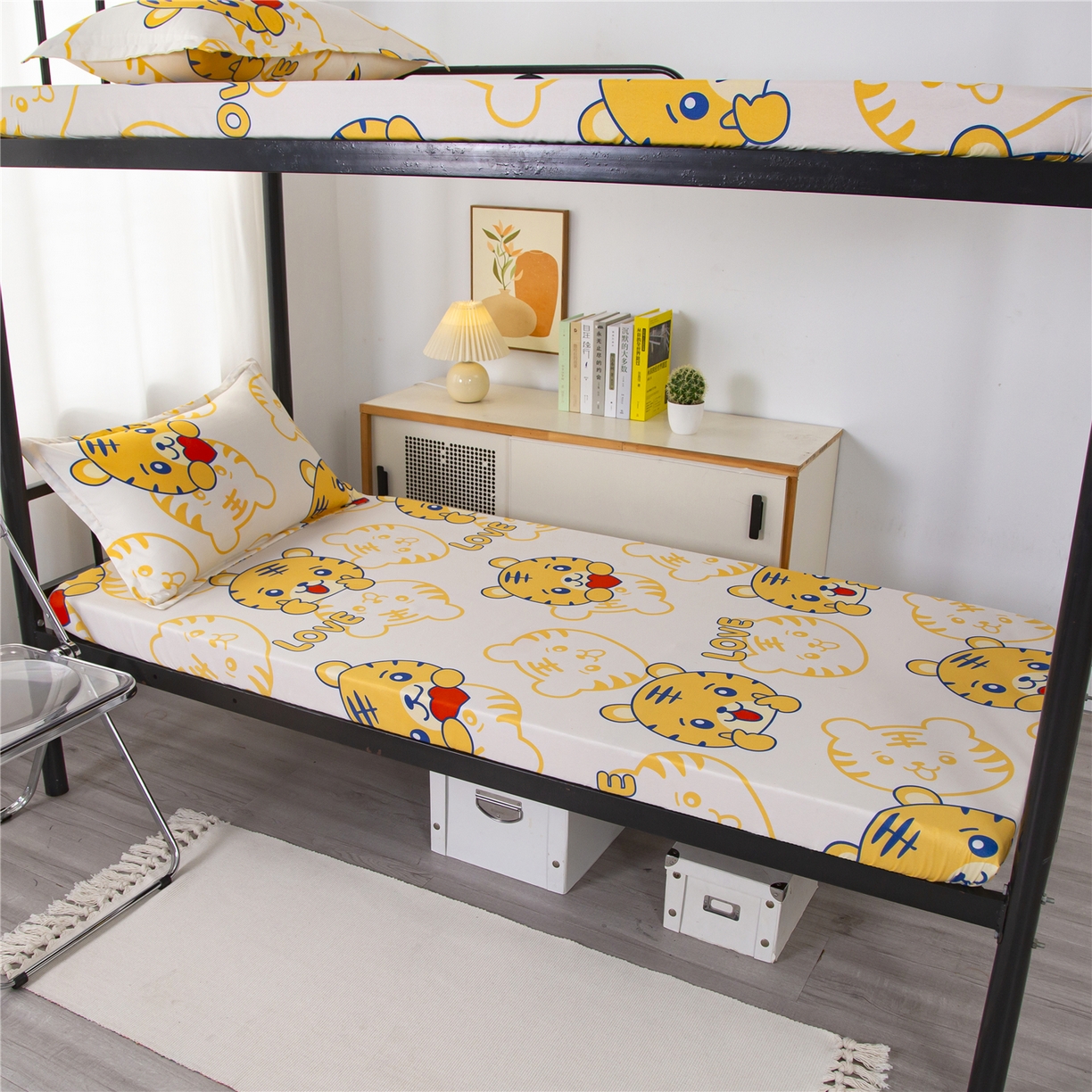 91家纺网 家纺一手货源 找家纺 曼璐2025新款学生床笠三件套四件套 虎虎生威