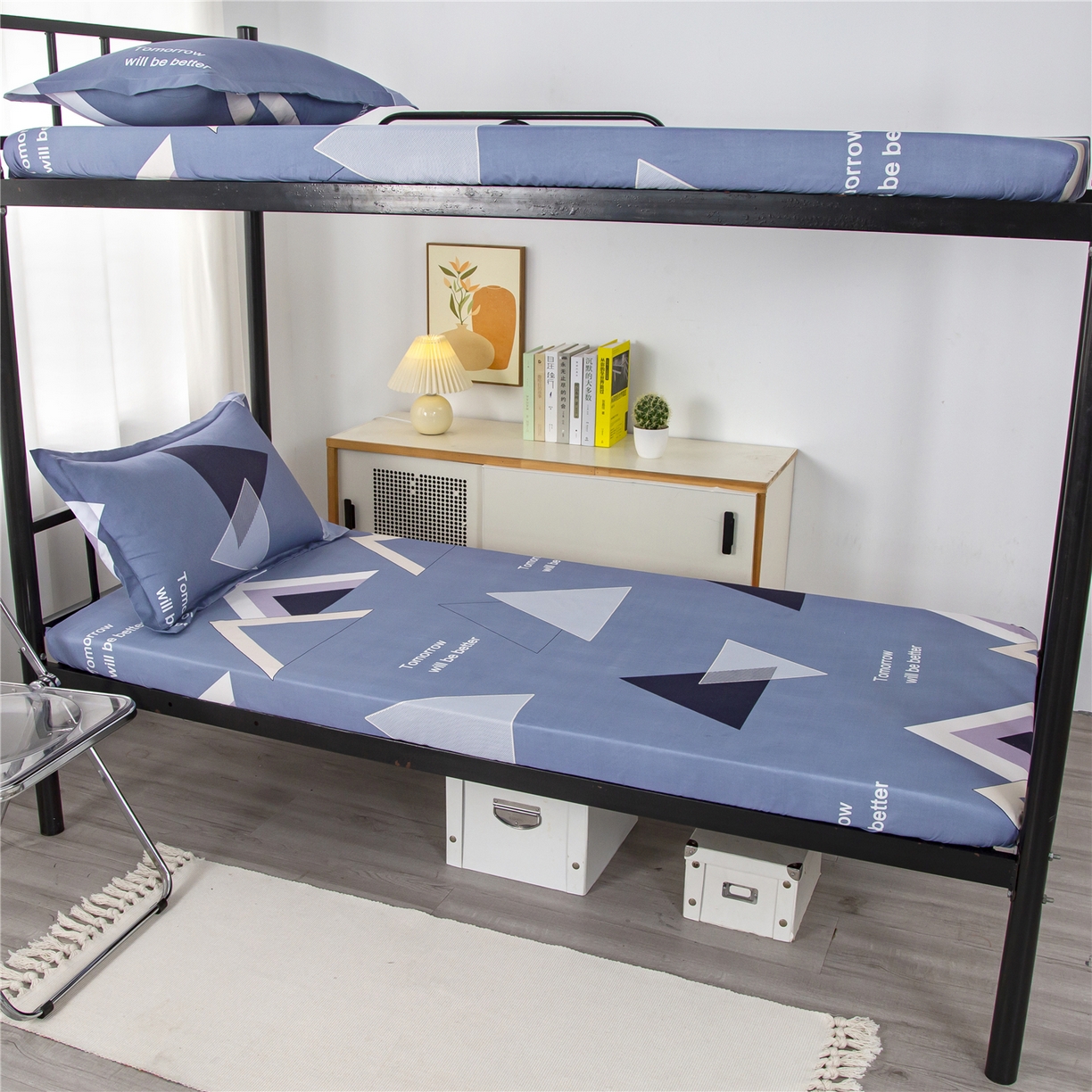 91家纺网 家纺一手货源 找家纺 曼璐2025新款学生床笠三件套四件套 几何风情