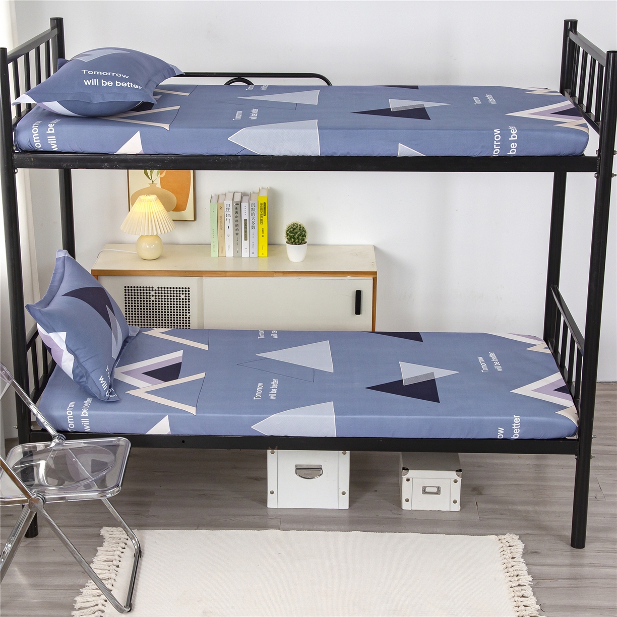 91家纺网 家纺一手货源 找家纺 曼璐2025新款学生床笠三件套四件套 几何风情