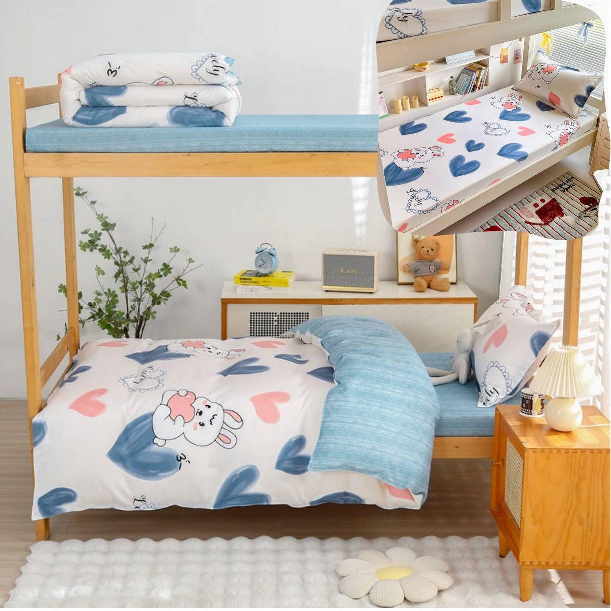 曼璐2025新款学生床笠三件套四件套 爱心兔