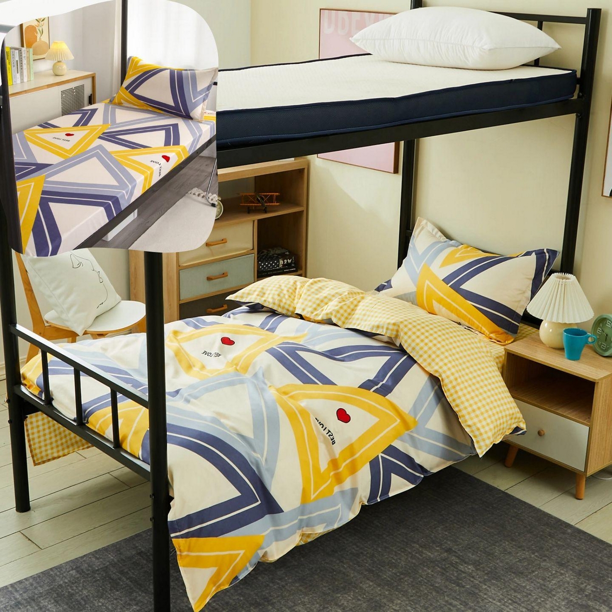 曼璐2025新款学生床笠三件套四件套 缤纷色彩