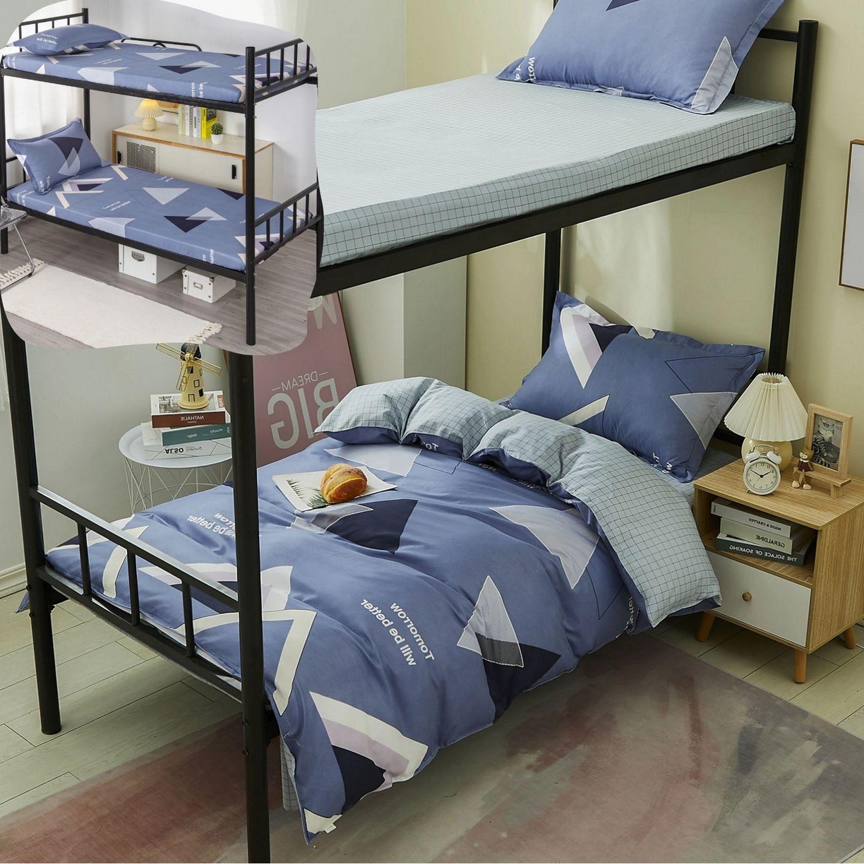 曼璐2025新款学生床笠三件套四件套 几何风情