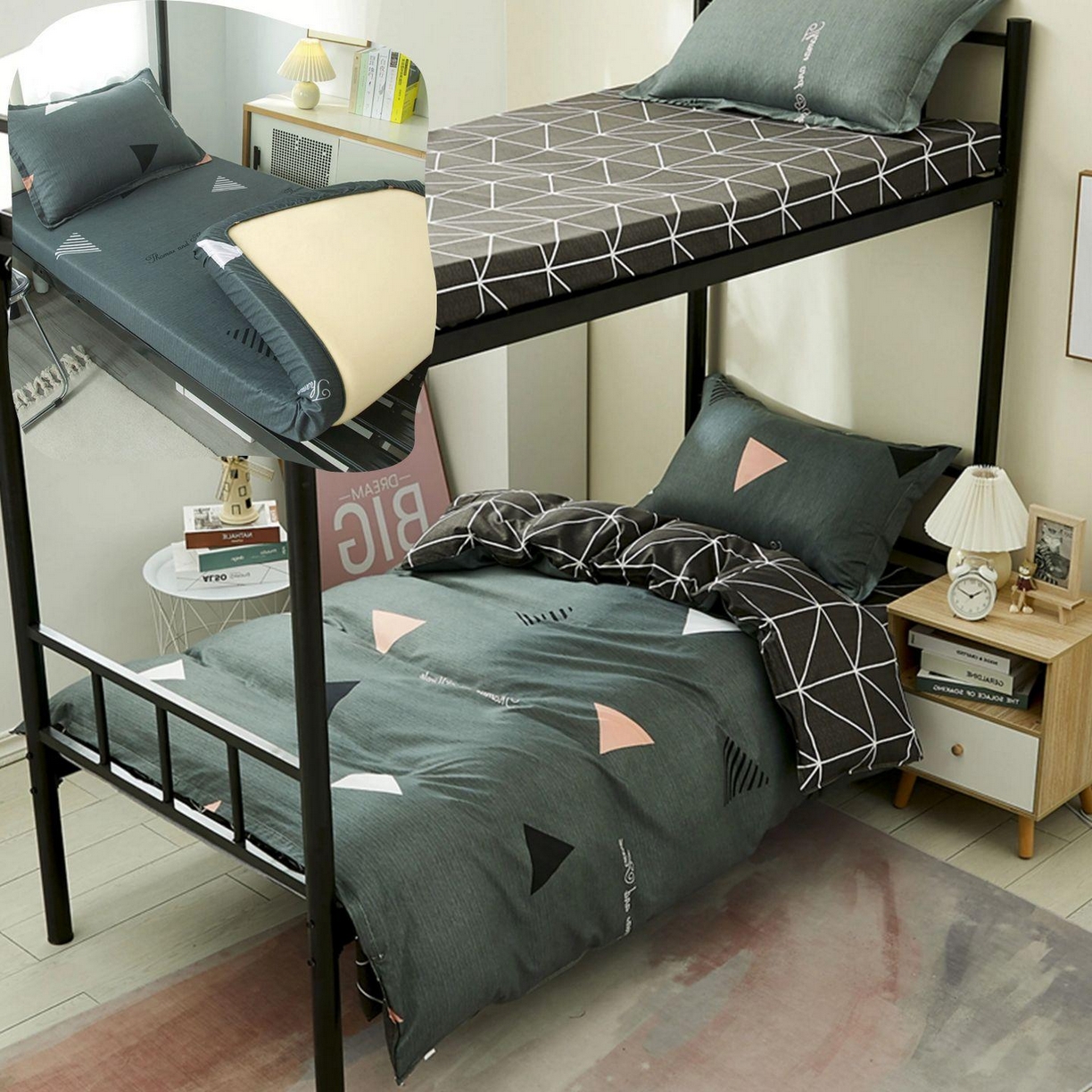 曼璐2025新款学生床笠三件套四件套 简约三角