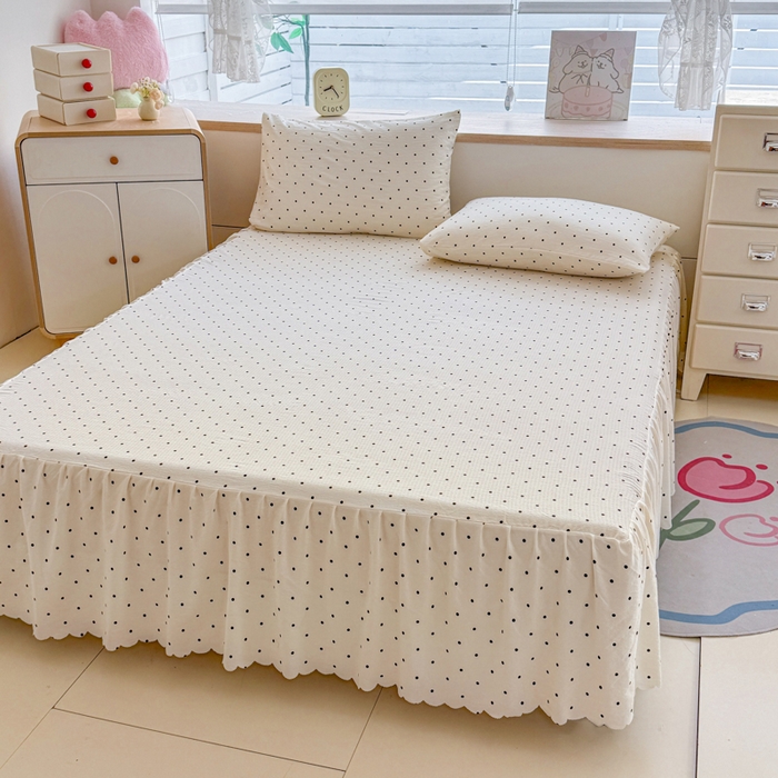 91家纺网 家纺一手货源 找家纺 （总）莎臣豹 2025新款A类云感木棉皱皱纱双层纱床裙可配二三件套