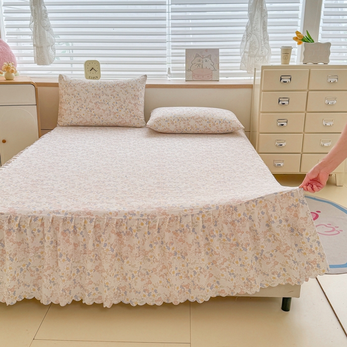 91家纺网 家纺一手货源 找家纺 （总）莎臣豹 2025新款A类云感木棉皱皱纱双层纱床裙可配二三件套