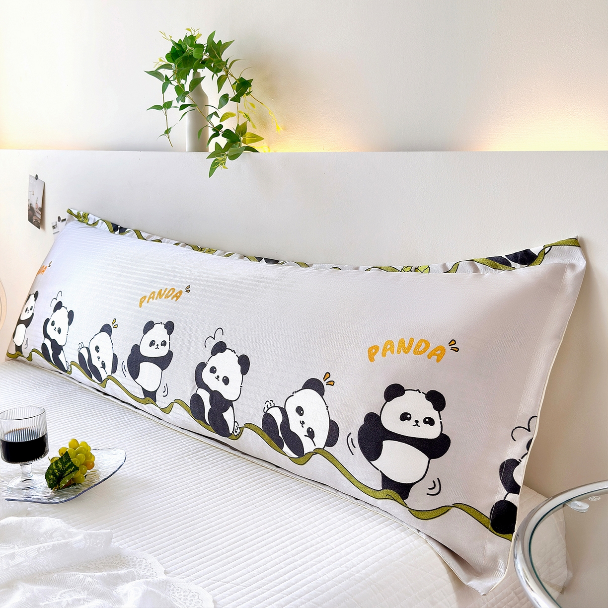 91家纺网 家纺一手货源 找家纺 乐居家纺 2025新款凉感高密冰丝双人印花枕套+内芯 熊猫-灰