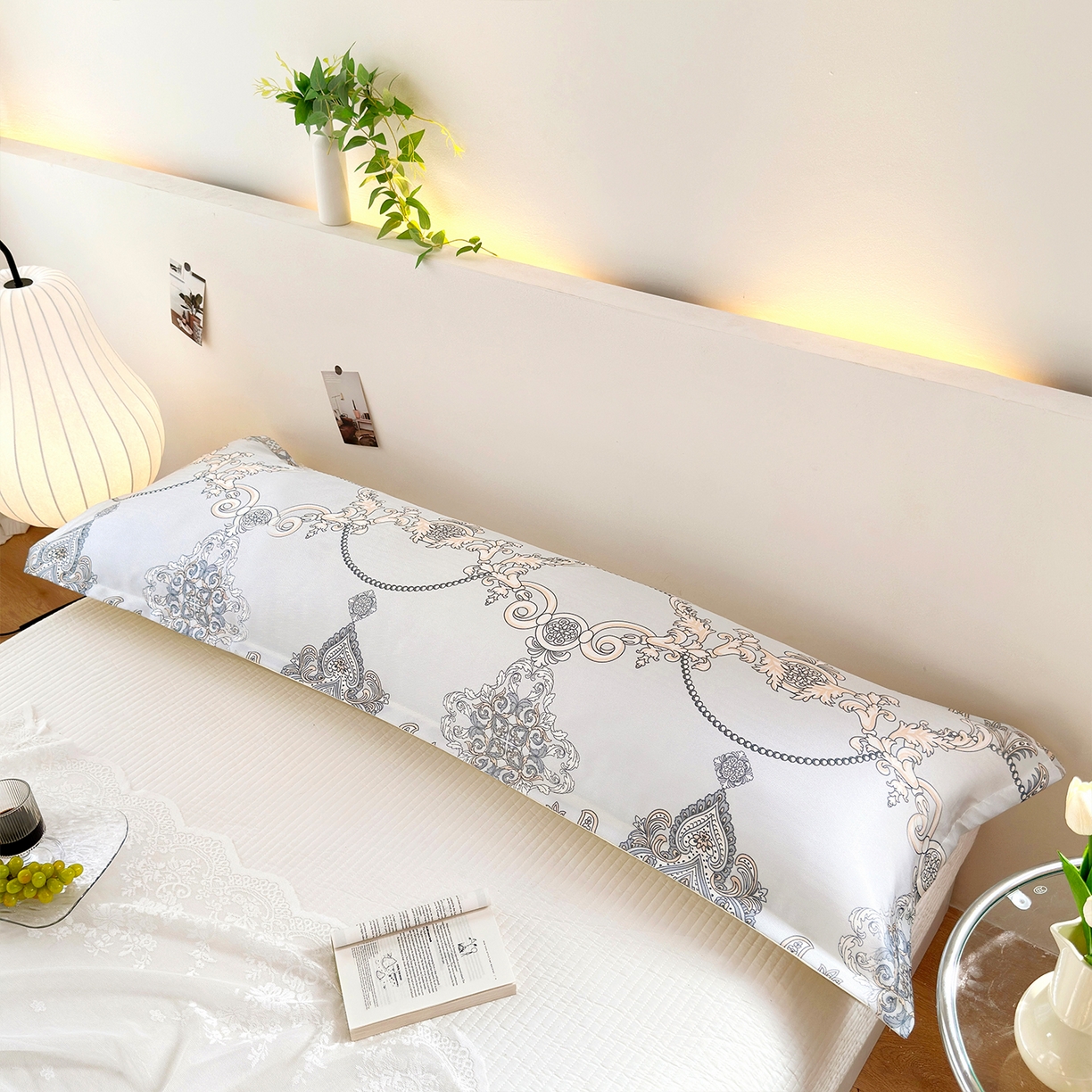 91家纺网 家纺一手货源 找家纺 乐居家纺 2025新款凉感高密冰丝双人印花枕套+内芯 古色古香