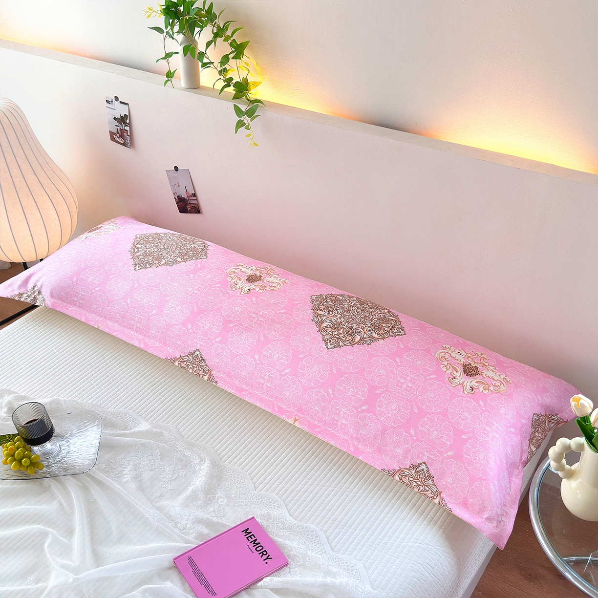 乐居家纺 2025新款凉感高密冰丝双人印花枕套+内芯 空谷幽兰-粉