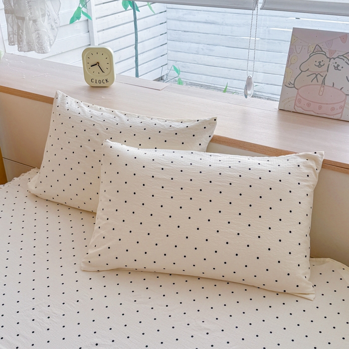 91家纺网 家纺一手货源 找家纺 莎臣豹 2025新款A类云感木棉皱皱纱双层纱床裙可配二三件套 波点风-米