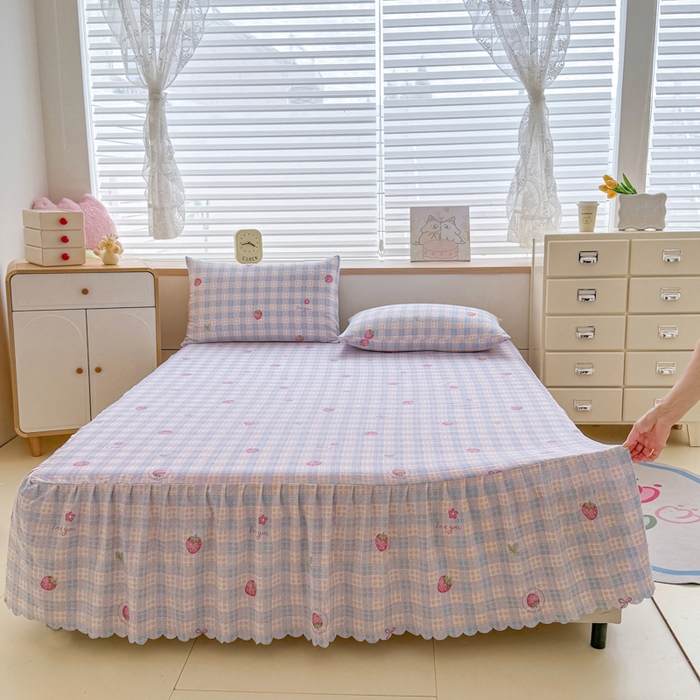 莎臣豹 2025新款A类云感木棉皱皱纱双层纱床裙可配二三件套 草莓物语