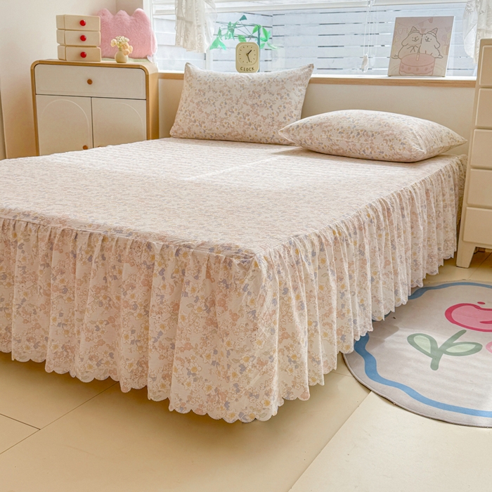 91家纺网 家纺一手货源 找家纺 莎臣豹 2025新款A类云感木棉皱皱纱双层纱床裙可配二三件套 晨露园