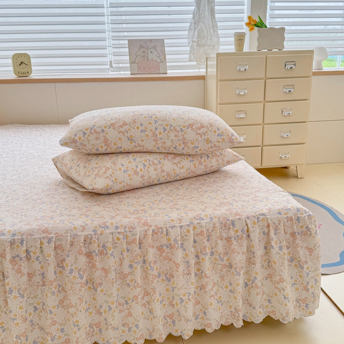 91家纺网 家纺一手货源 找家纺 莎臣豹 2025新款A类云感木棉皱皱纱双层纱床裙可配二三件套 晨露园