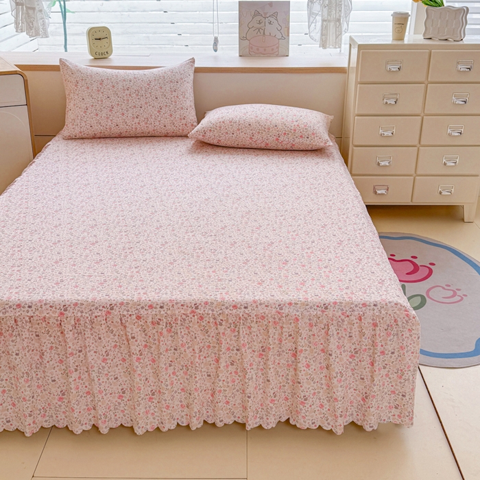 91家纺网 家纺一手货源 找家纺 莎臣豹 2025新款A类云感木棉皱皱纱双层纱床裙可配二三件套 玫瑰絮语