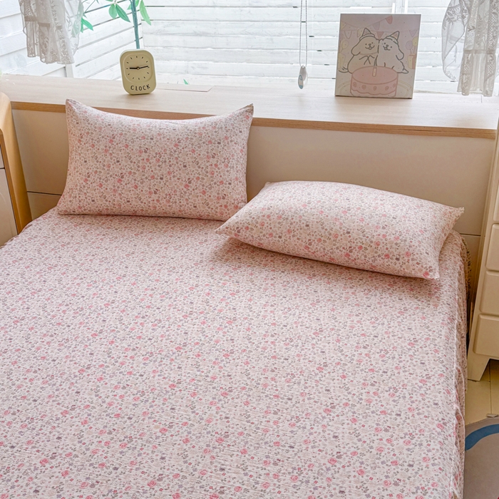 91家纺网 家纺一手货源 找家纺 莎臣豹 2025新款A类云感木棉皱皱纱双层纱床裙可配二三件套 玫瑰絮语