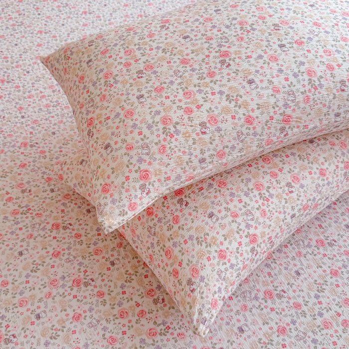 91家纺网 家纺一手货源 找家纺 莎臣豹 2025新款A类云感木棉皱皱纱双层纱床裙可配二三件套 玫瑰絮语